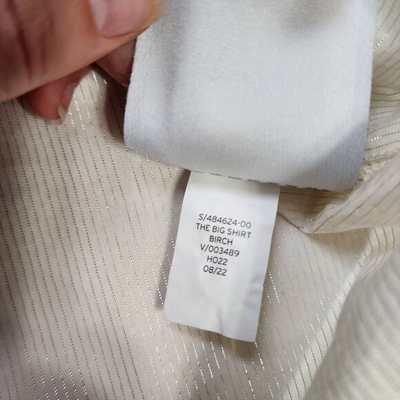 GAP Womens The Big Shirt Size Large Birch Beige Metallic Stripe Button Front - Picture 8 of 12